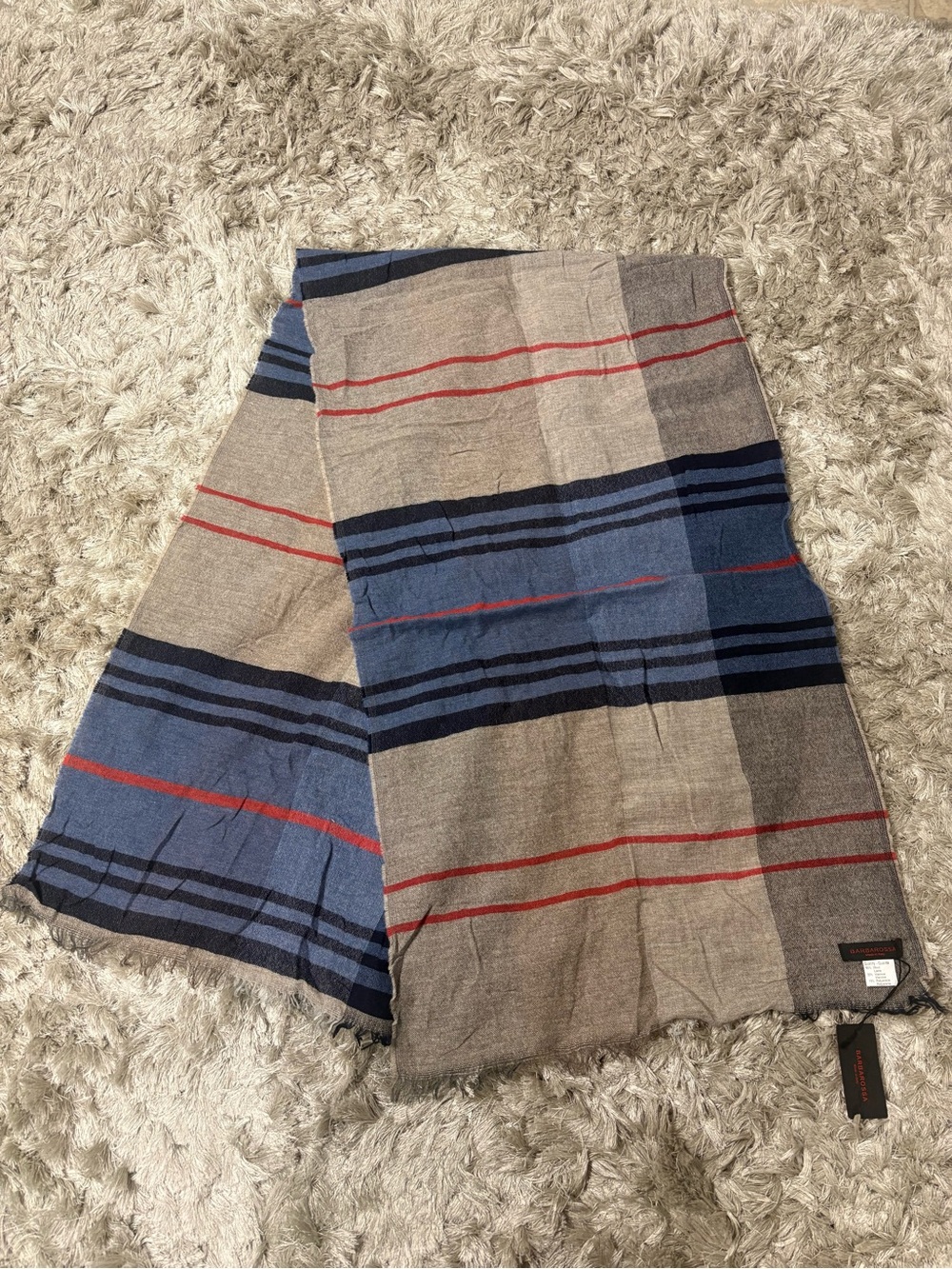 NWT Barbarossa made in Italy Multicolor Striped Scarf - Blue, Gray & Red